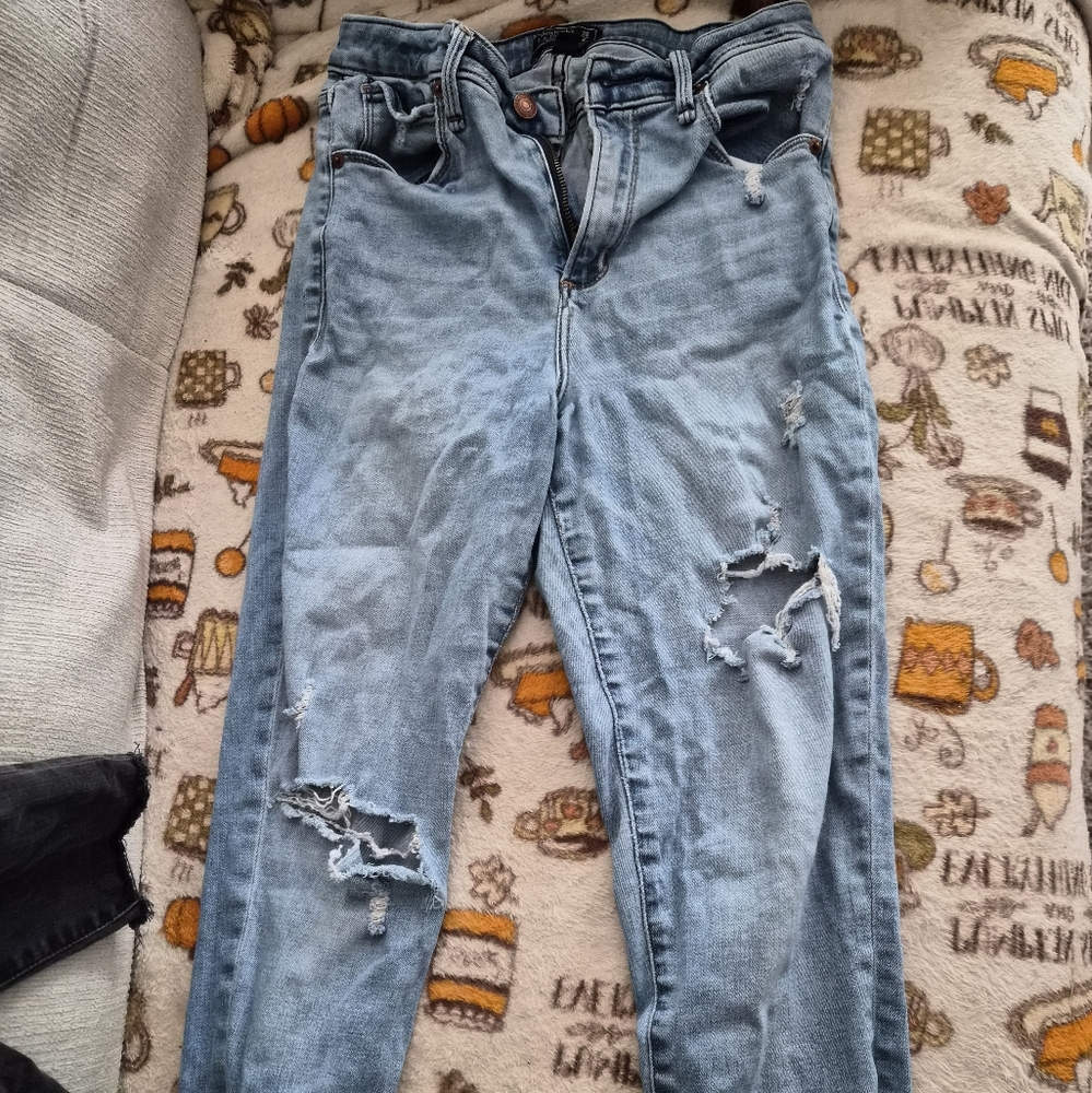 Abercrombie & Fitch Light Blue Distressed Straight Leg Jeans